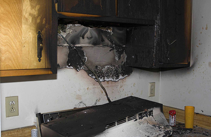 fire damaged kitchen cabinet