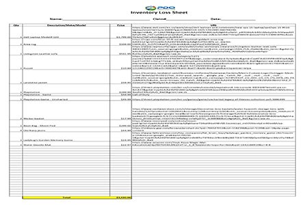 Inventory Loss Sheet Instructions