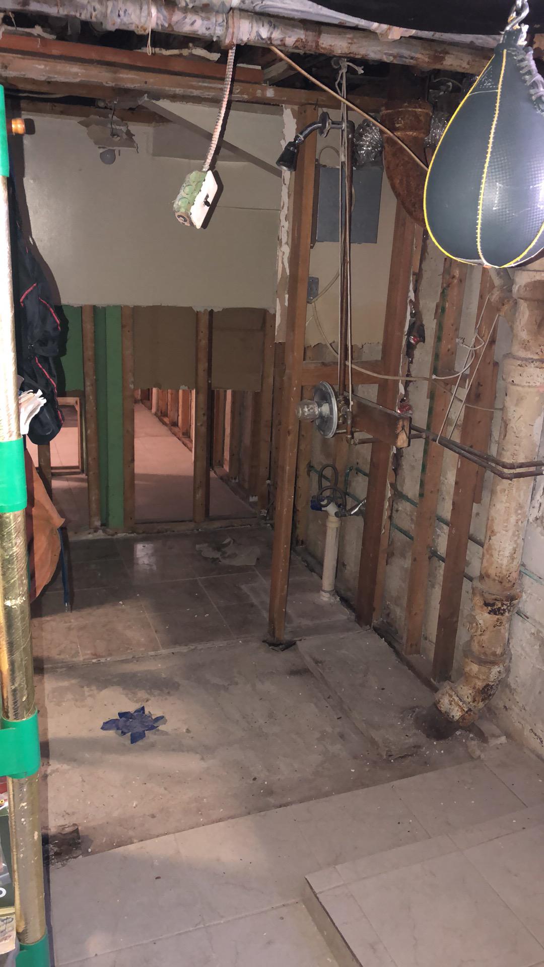 Affected materials in basement laundry room removed