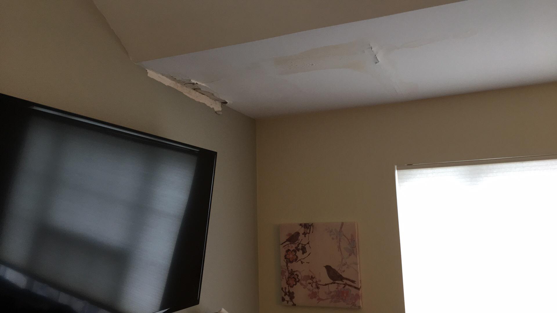 Ice caused damage to ceiling