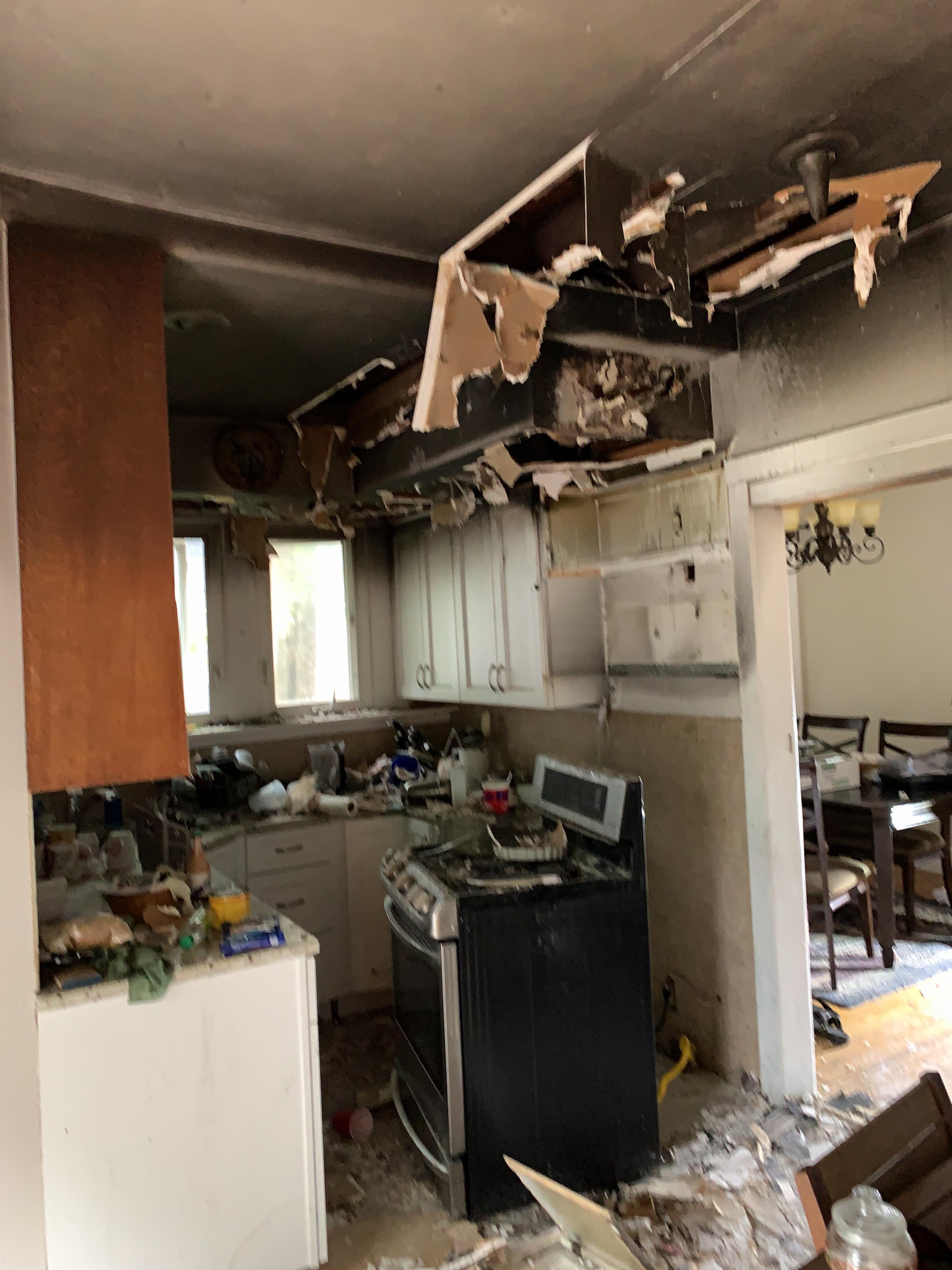 Extensive damage in kitchen