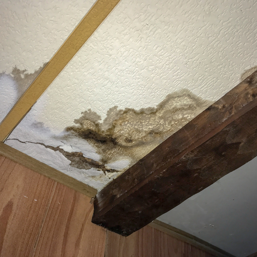 Water damage of ceiling from burst pipe