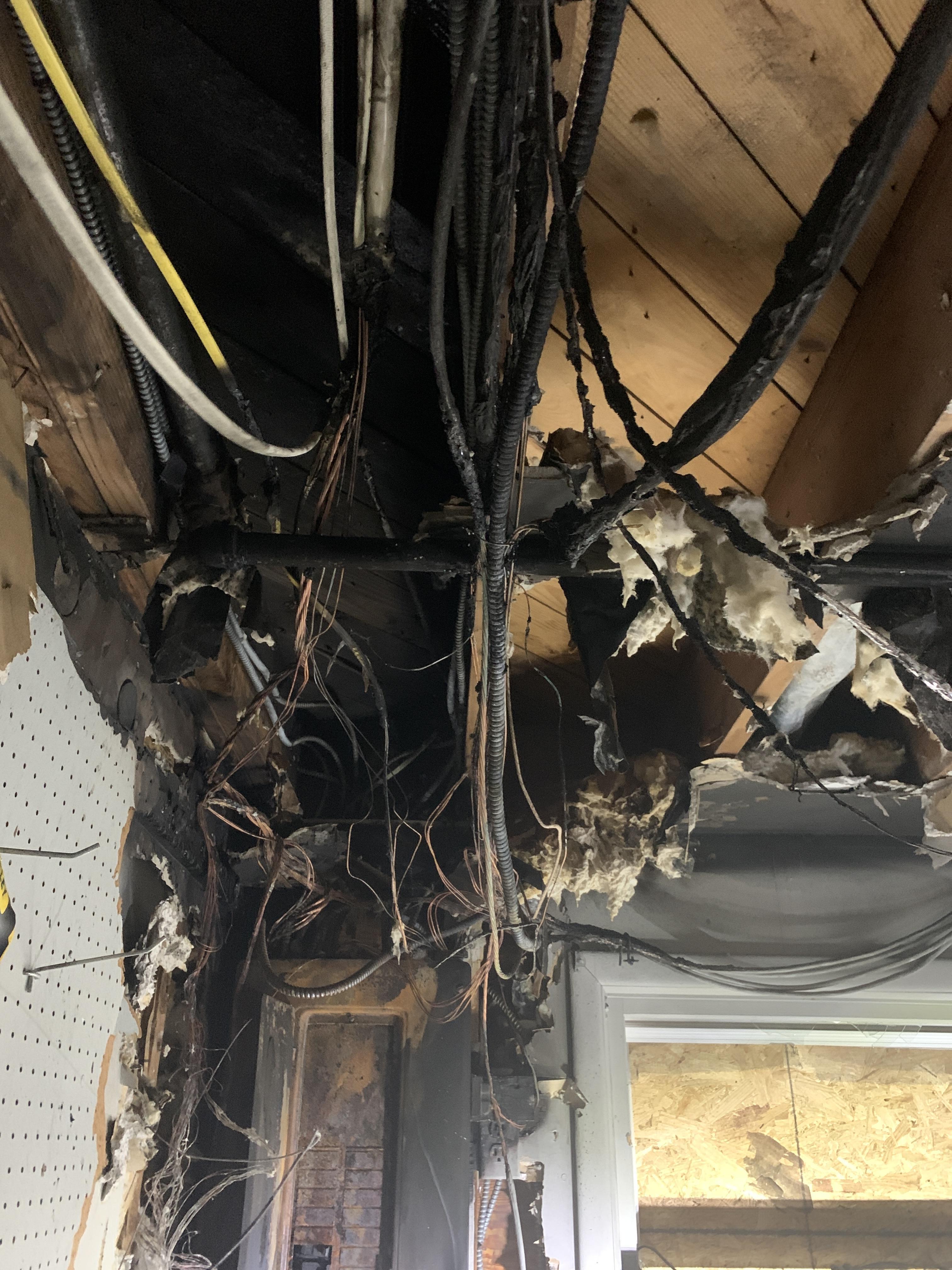 Ceiling and Electrical Wiring Damage from Fire
