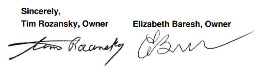 Tim Rozansky and Elizabeth Baresh Signatures